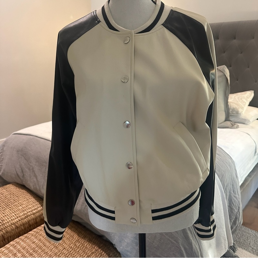 By Anthropologie Colorblock Faux Leather Bomber Jacket